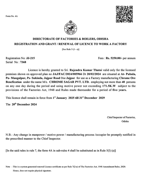FACTORIES & BOILERS License 2024